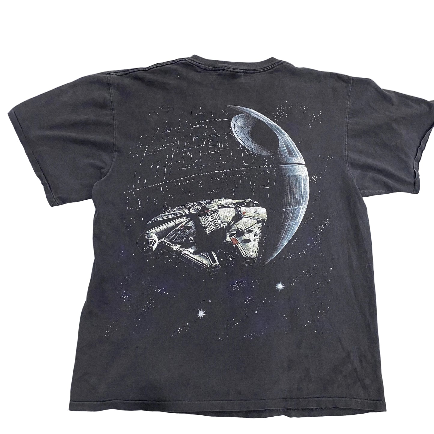 AOP Magic of Myth Star Wars T shirt Millennium Falcon Deathstar 1997 size XL