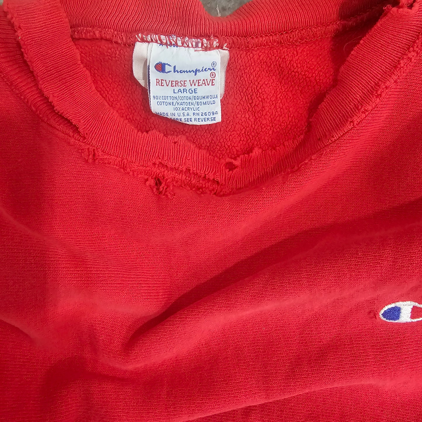 90's Champion Red Solid Reverse Weave Size L