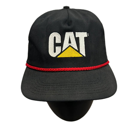 Vintage CAT Caterpillar Equipment Black Adjustable Leather Strapback Cap