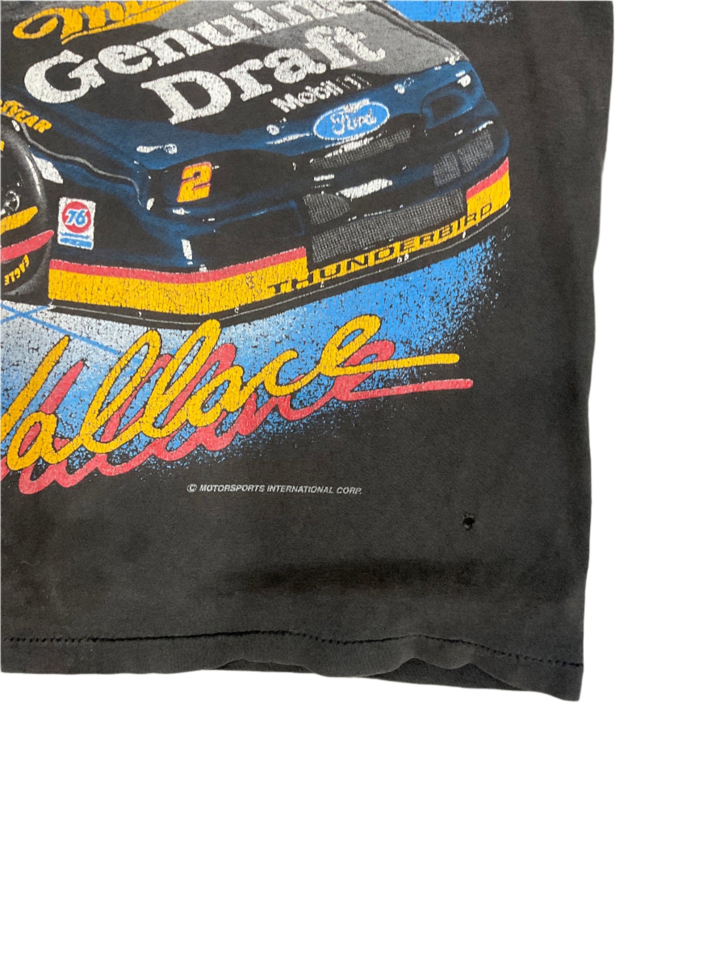 VINTAGE RUSTY WALLACE " RUSTY RULES" NASCAR TSHIRT DISTRESSED AND FADED SIZE L